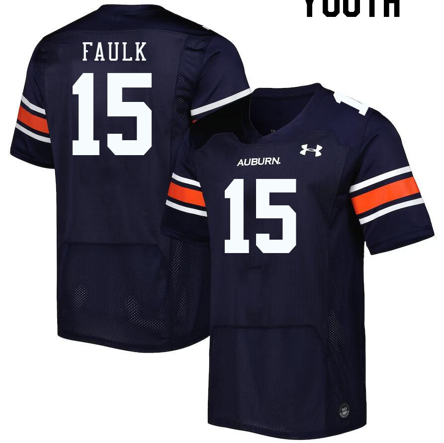 Youth #15 Keldric Faulk Auburn Tigers College Football Jerseys Stitched-Navy - Click Image to Close